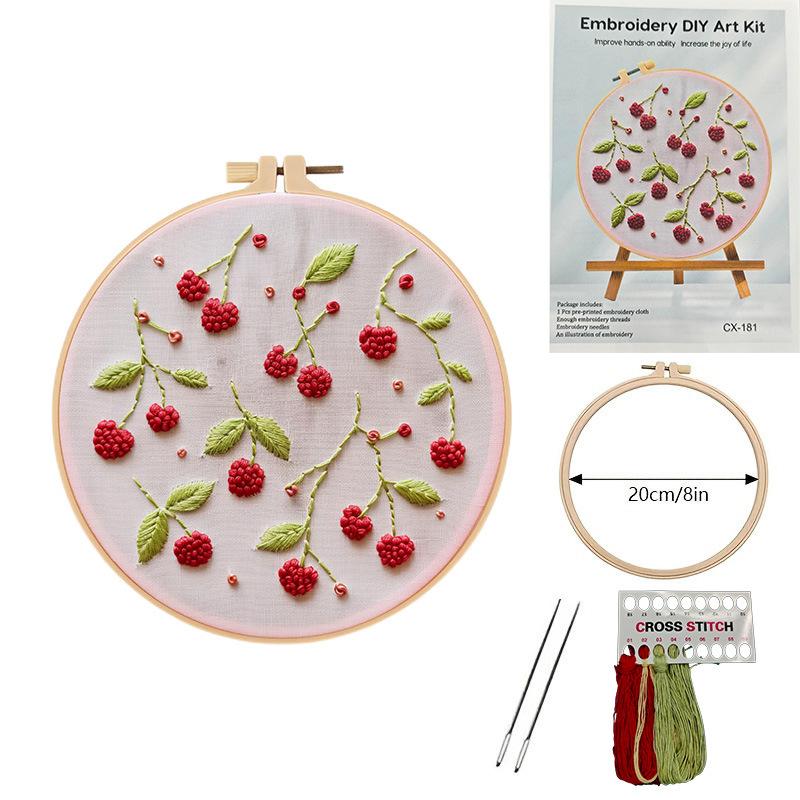 1set Cherry, Strawberry, Watermelon, and Orange Pattern Embroidery DIY Kit - Suitable for Beginners. Handmade Embroidery Fabric Material Set.