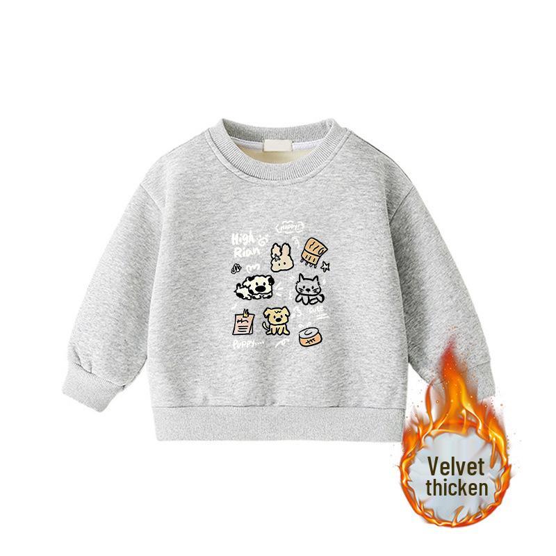 Child's Warm Cartoon Sweatshirt: Velvet, Thick, Long-Sleeve, Winter-Ready, Korean Casual Style—No Hood