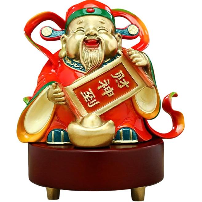 Aris & Juno Chinese God of Wealth Decoration Set - Fortune Figurine with Copper God of Wealth for Home Office Decor, Business Gift