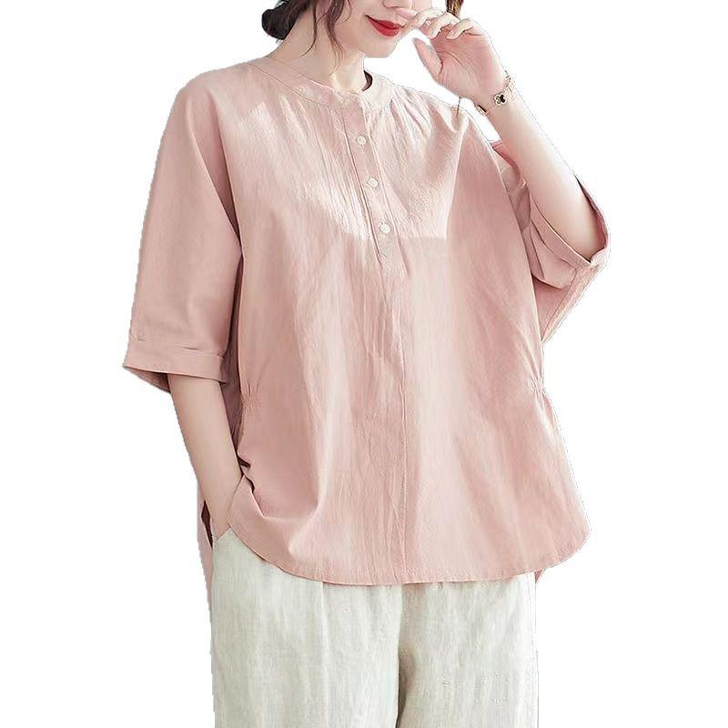 Chic 2025 Summer Linen Top & Shorts Set for Middle-Aged Women - Plus Size, Solid Color, Casual Short Sleeve