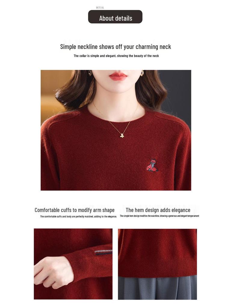 Hengyuanxiang 2025 Women's 100% Pure Wool Round Neck Sweater - Versatile Knit Top for Outerwear or Innerwear