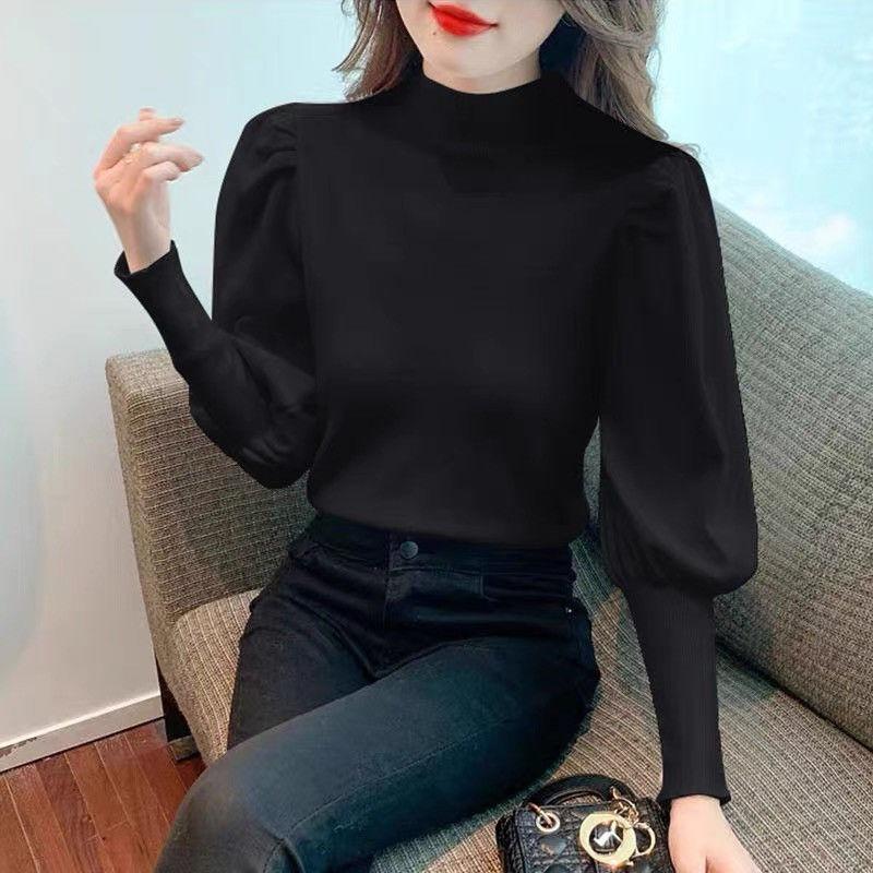 Semi-turtleneck Sweater Knitted Bottoming Shirt with Women's Autumn and Winter New Long-sleeved Top Looks Thin and Spring