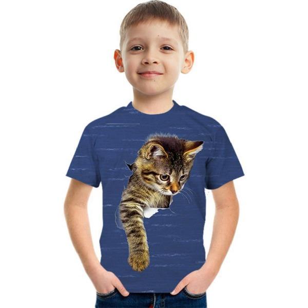 Fashionable Summer Children's Top Creative Colorful Fun Animal 3D Printed T-shirt Boys Comfortable Soft Breathable Short Sleeves T-shirt
