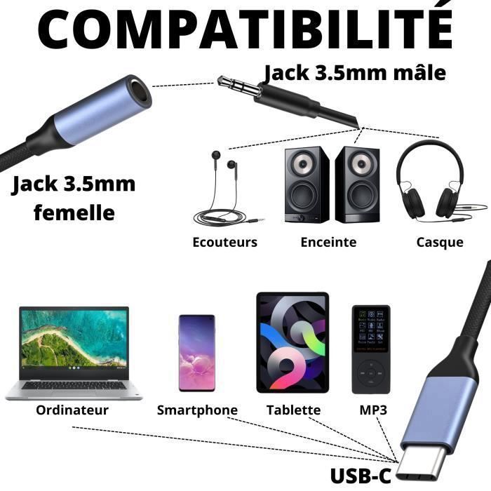 USB-C Adapter Cable - Phonillico - 3.5 Mm Jack - 12 Cm - Compatible Xiaomi Redmi 10/9/8