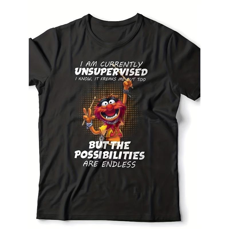 Taglie Europee T-shirt Pesante da Uomo per Rock Band con Iconica Grafica di Ernie Batterista dei Muppets Testi - Maglietta Musicale Casual per Concerti, Streetwear