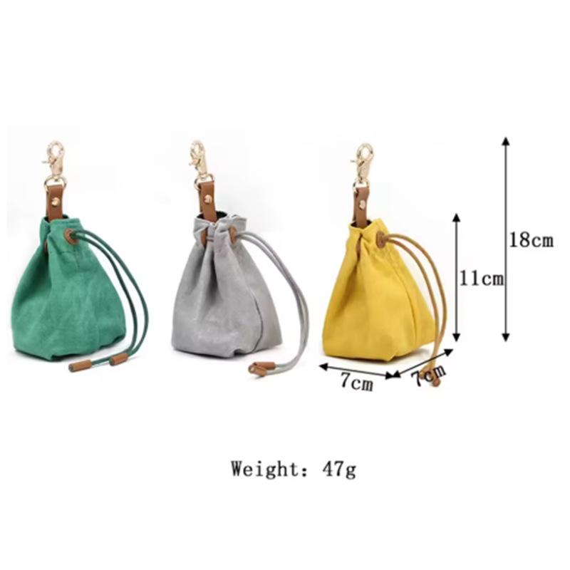 In Stock Canvas Dog Food Bag with Keychain & Drawstring, Waist Hanging Pet Treat Bag for Outdoor Use