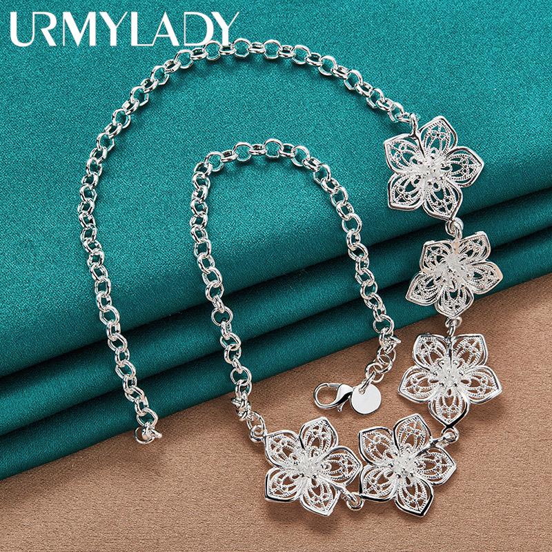 925 Sterling Silver Flower 20 Inch Pendant Necklace Fashion Charm Jewelry
