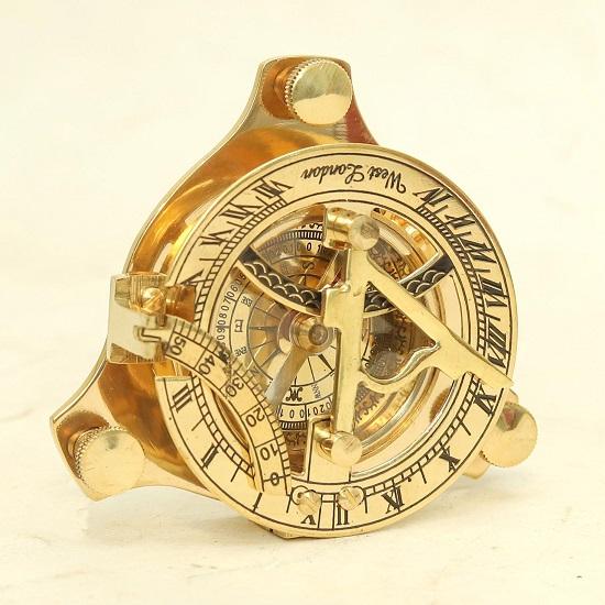 Brass Sundial Compass with Wooden Box  Engraving Gift Nautical Décor Handmade Steampunk Travel Compass