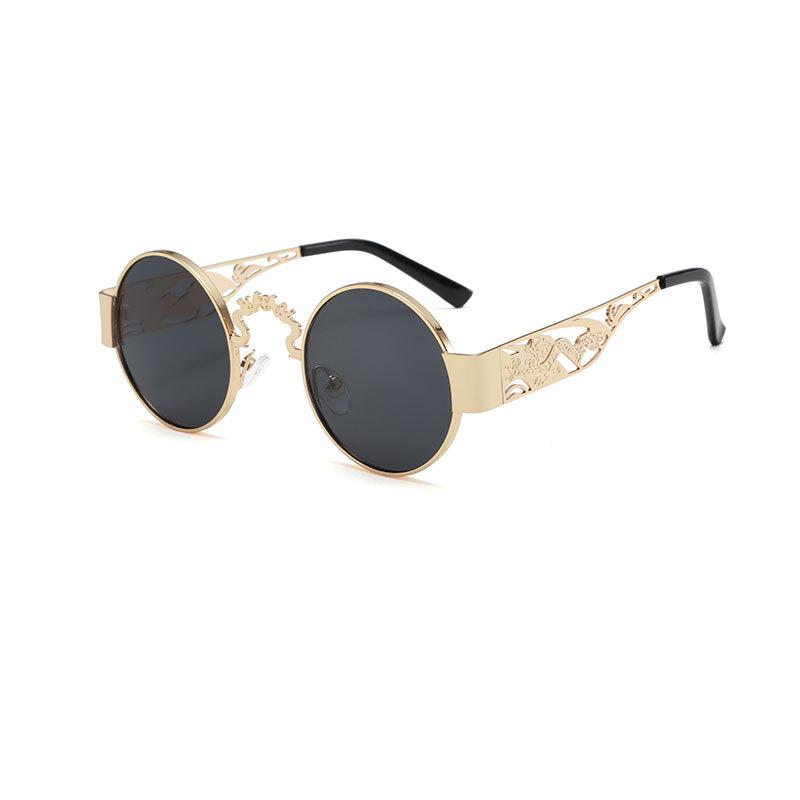 New hollow dragon and phoenix metal sunglasses men's wide legs punk European and American personality hip hop street sunglasses women