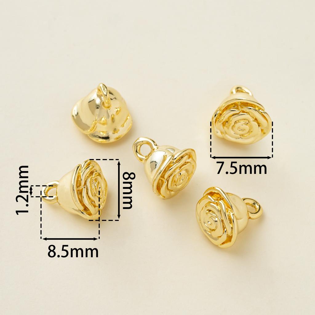 2PiecePack 14/18K Gold Color Plated Rose Flower Charms Pendants for DIY Bracelet Necklace Jewelry Making Accessories