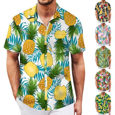 Men's Vintage Button Down Bowling Shirts Short Sleeve Summer Beach Shirt