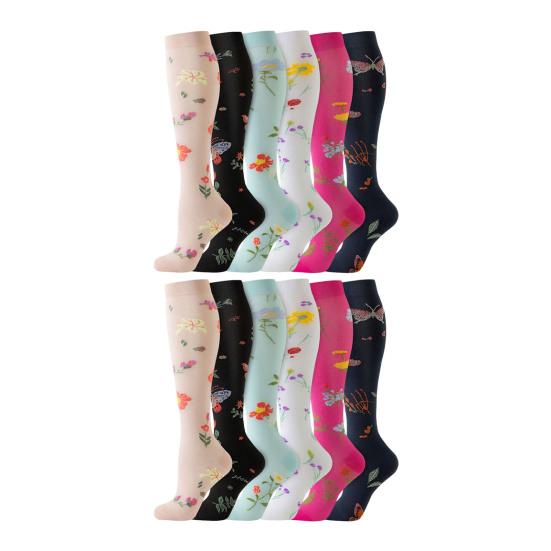 

6 Pairs Sport Socks Soft Breathable Non-Slip Compression Socks Functional Support Calf Stockings Exercise Yoga Daily Wear One Size C