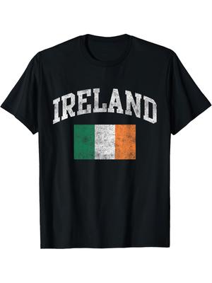 Ireland Flag Distressed Graphic Tee Men Vintage Cotton Short Sleeve Casual T-Shirt Daily