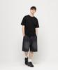 CHAMBROS Wide Non-Faded Single-Pleat Bermuda Denim Half Pants [Washed Black]