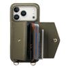 For iPhone 17 Pro Case Card Holder Kickstand PU Leather + PC Phone Cover with Mirror and Crossbody Lanyard