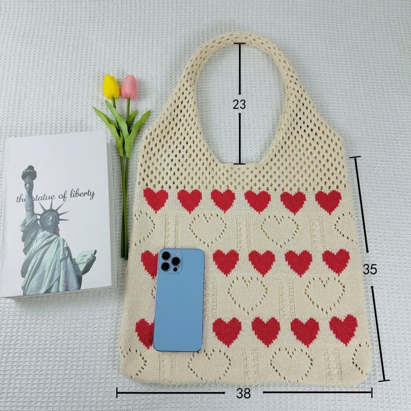 Повседневные вязаные крючком сумки на плечо с узором в виде сердца — фото 9