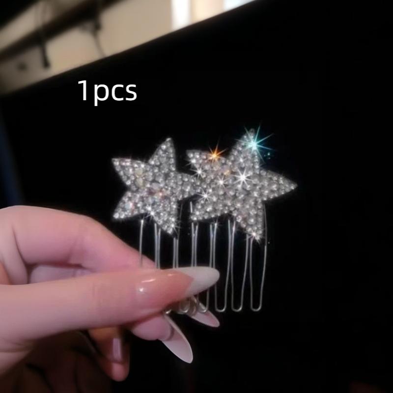 New Korean Fashion Rhinestone Pentagram Hair Comb New Headwear Hair Clip Headwear Girls Women Hair Accessories 1/2Pcs