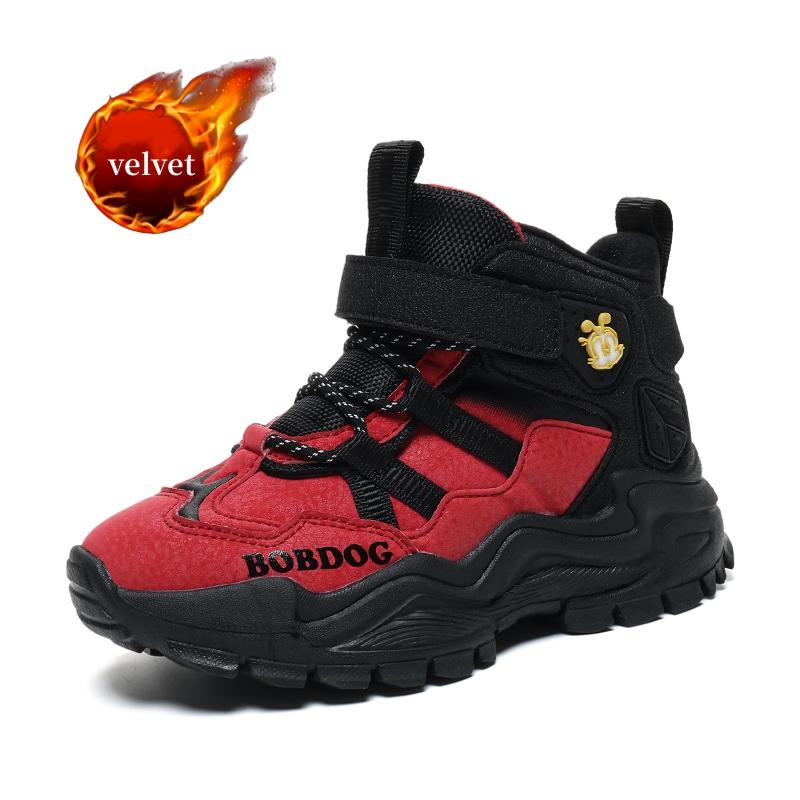 Fashion Pink Fur Snow Boots Girls Winter Sneakers Outdoor Warm Velvet Children's Cotton Shoes High Top Kids Casual Sports Shoes