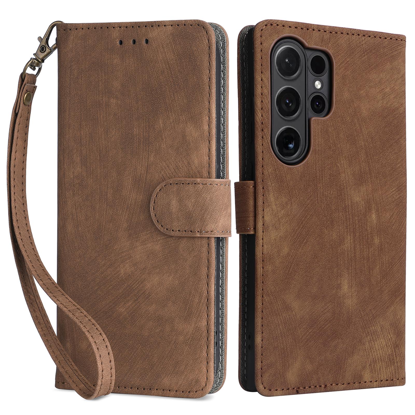

For Samsung Galaxy S24 Ultra Case PU Leather Wallet RFID Blocking Phone Cover Brown