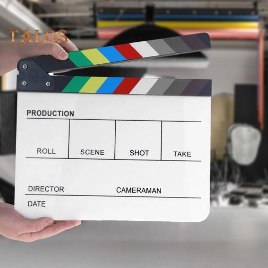 Film Clapper Board Acrylic Dry Erase Slate Colorful Director Video Scene Clapboard Cut Prop Whiteboard Marker Filming Tool for TV Series Studio