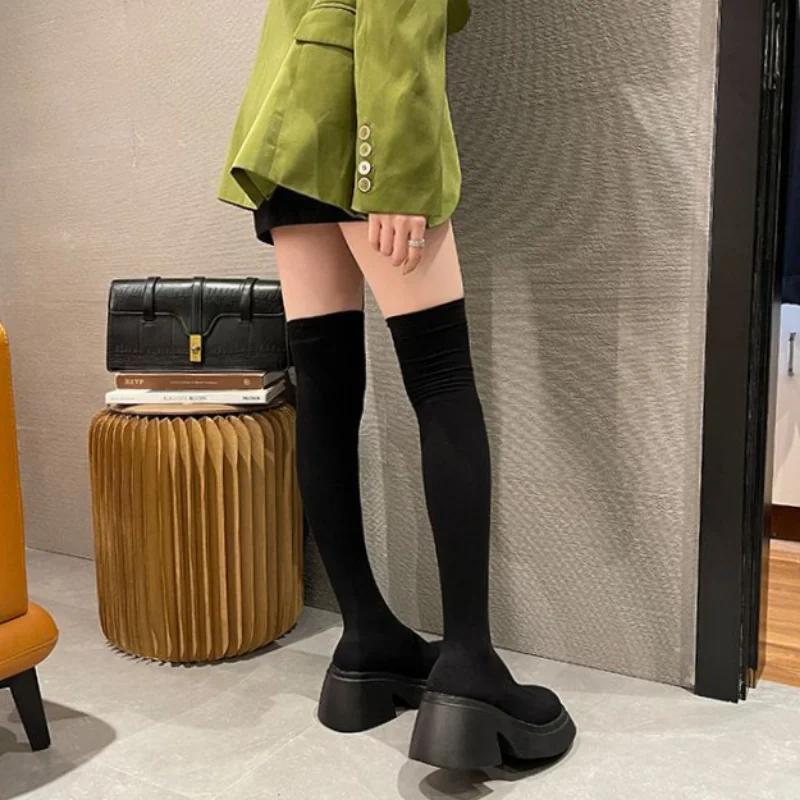 Ladies Knee High Shaft Shoes Thigh New In Platform Women's Long Boots Above Over The Boot Gyaru Goth Gothic Demi-season Quality