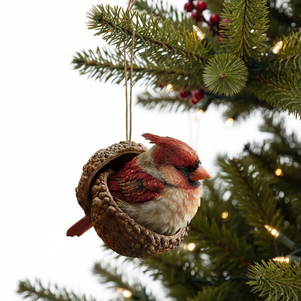 3D Forest Animal Acorn Ornaments Resin Pine Cone Bird Hanging Decoration Christmas Tree Pinecone Pendants for Home Decor
