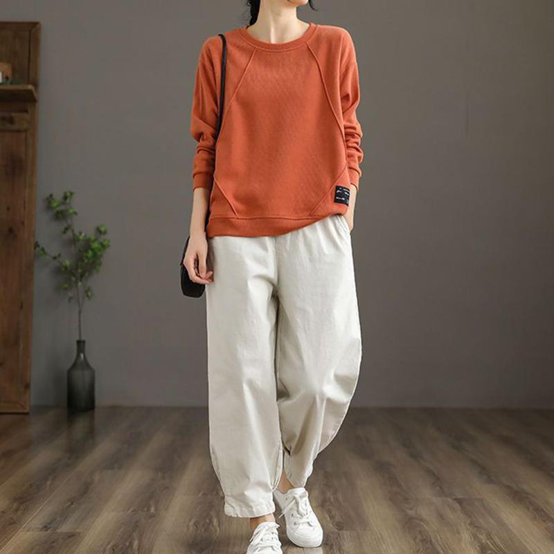 Sweatshirt for Women Cotton Oversize Slimming Loose Round Neck Casual Pullover Long Sleeve Spring Sweatshirt Top