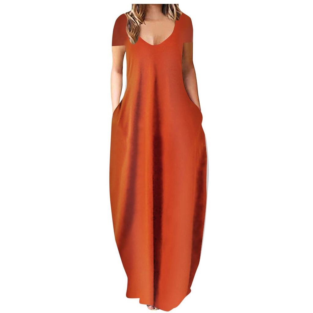 Summer hot sale large size women's clothing solid color sexy deep V-neck short-sleeved dress women