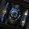 3pcs Men's Fashion Atmospheric Simple Trend Large Disc Business Quartz Watch High-end Luxury Blue Bracelet Two-Piece Set