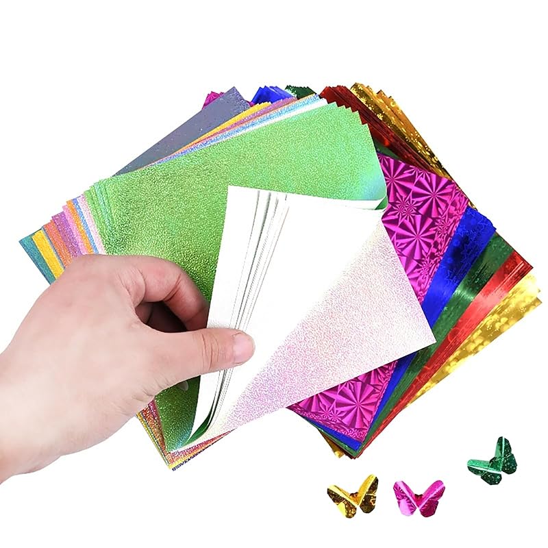 

[LUYING] origami glitter bead origami square 100 pieces color foil origami Luminous paper aurora color handicraft paper DIY paper Aurora color 15cm 15