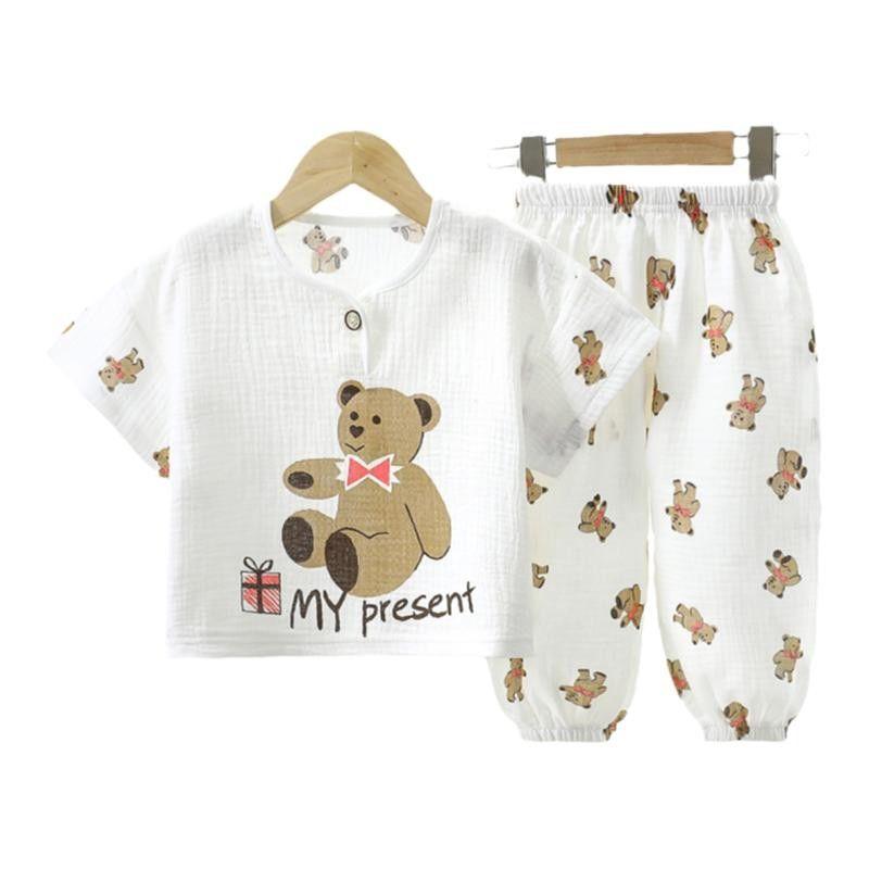 Baby Home Clothes Set Pure Cotton Summer Thin Children's Baby Pajamas Breathable Air Conditioning Clothes