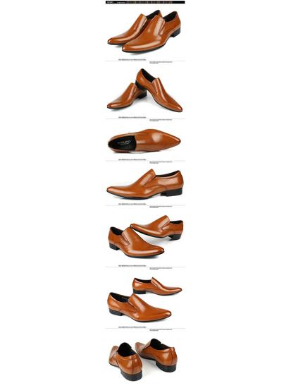 European Style Slim Fit Pointed Toe Full Grain Leather Slip-On Business Shoes