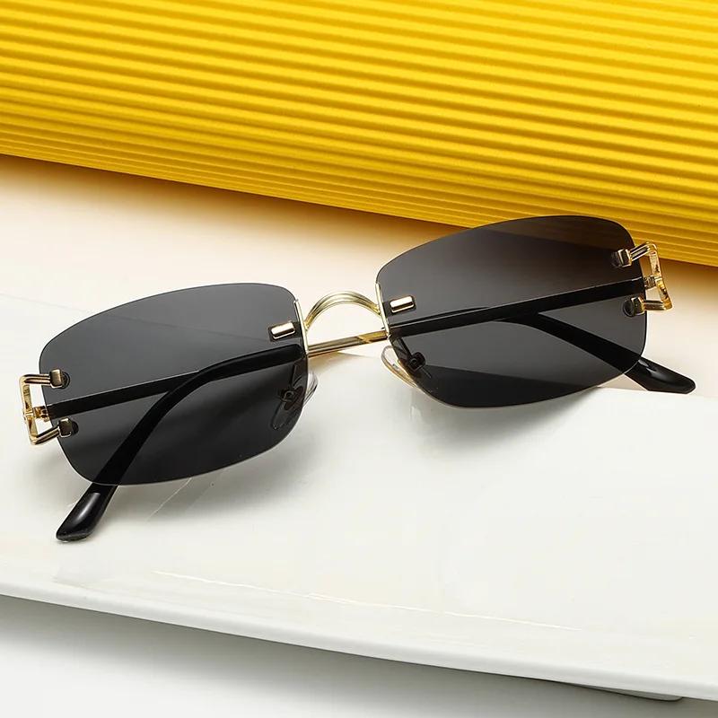New Small Narrow Rimless Sunglasses Fashion Frameless Rectangle Tinted Lens Eyewear 90s Glasses designed for ladies Men