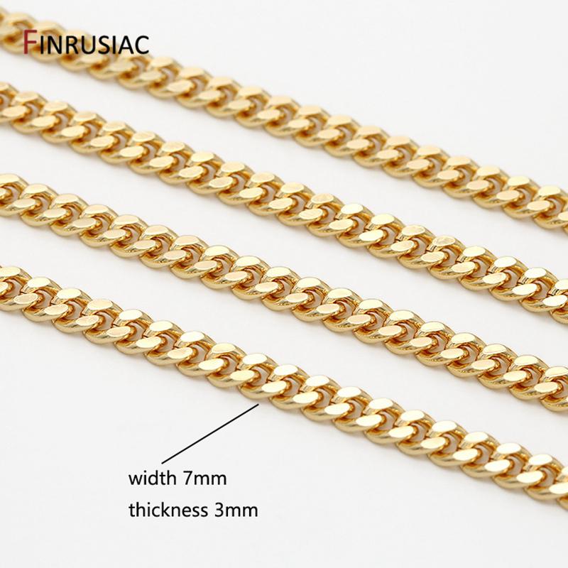 Trendy 14K Gold Plated Brass 7mm Width 3mm Thick Chain Cuban Chain Link For Jewelry Making DIY Necklace Bracelet Chains Findings