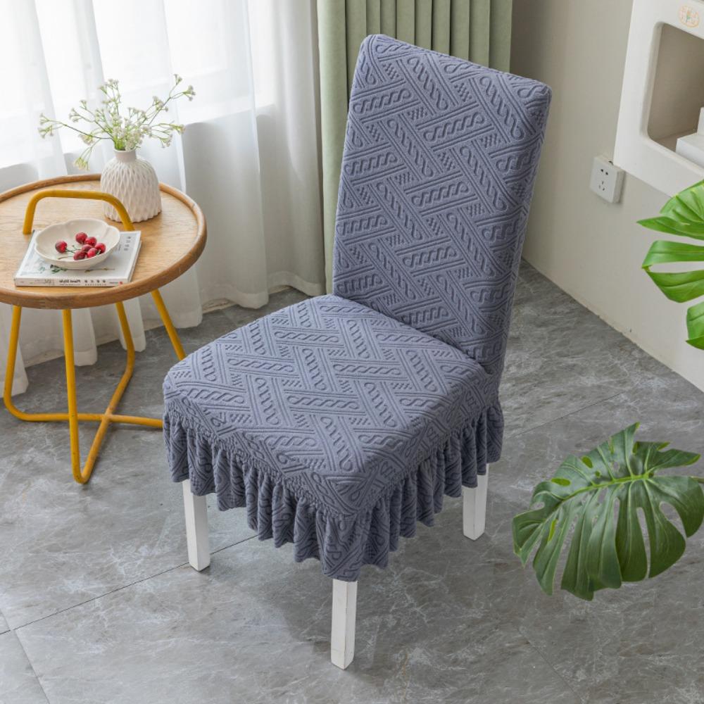 Stretchable Chair Covers Skirt Style Universal Dining Seat Cushion Set with Backrest for Home