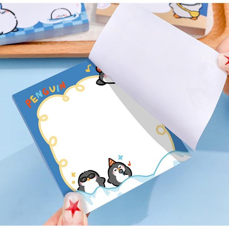 10Pcs Cute Marine Animal Note Paper, Random Styles, 50 Pads Each, Size 3.15 × 3.15 Inches, Self-adhesive Note Pads That Can Be Pasted Multiple Times