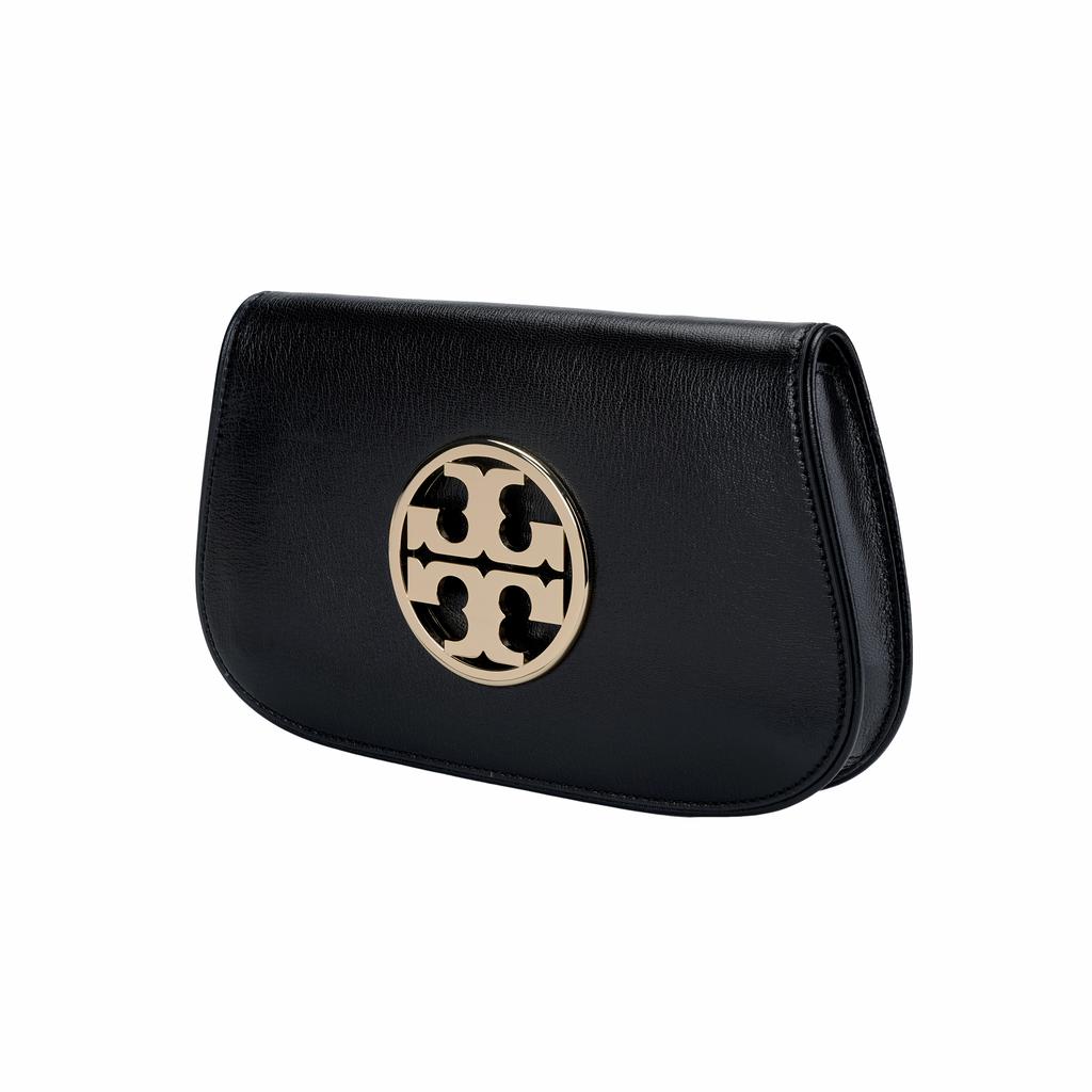 Tory Burch Reva Double T Logo Flap Removable Metal Shoulder Strap Leather Crossbody Clutch Women Handbags Black 152250-001