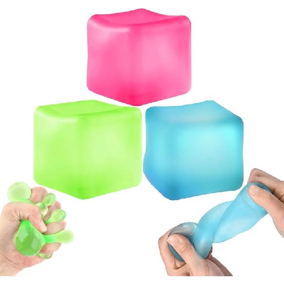 3Pcs Stress Cube Squishy Toys, Slow Rising Ice Cube Stress Balls, Sensory Fidget Toys for Anxiety Relief, Sensory Ice Nee Cube Gel Filled Squishy 3pcs Multicolor