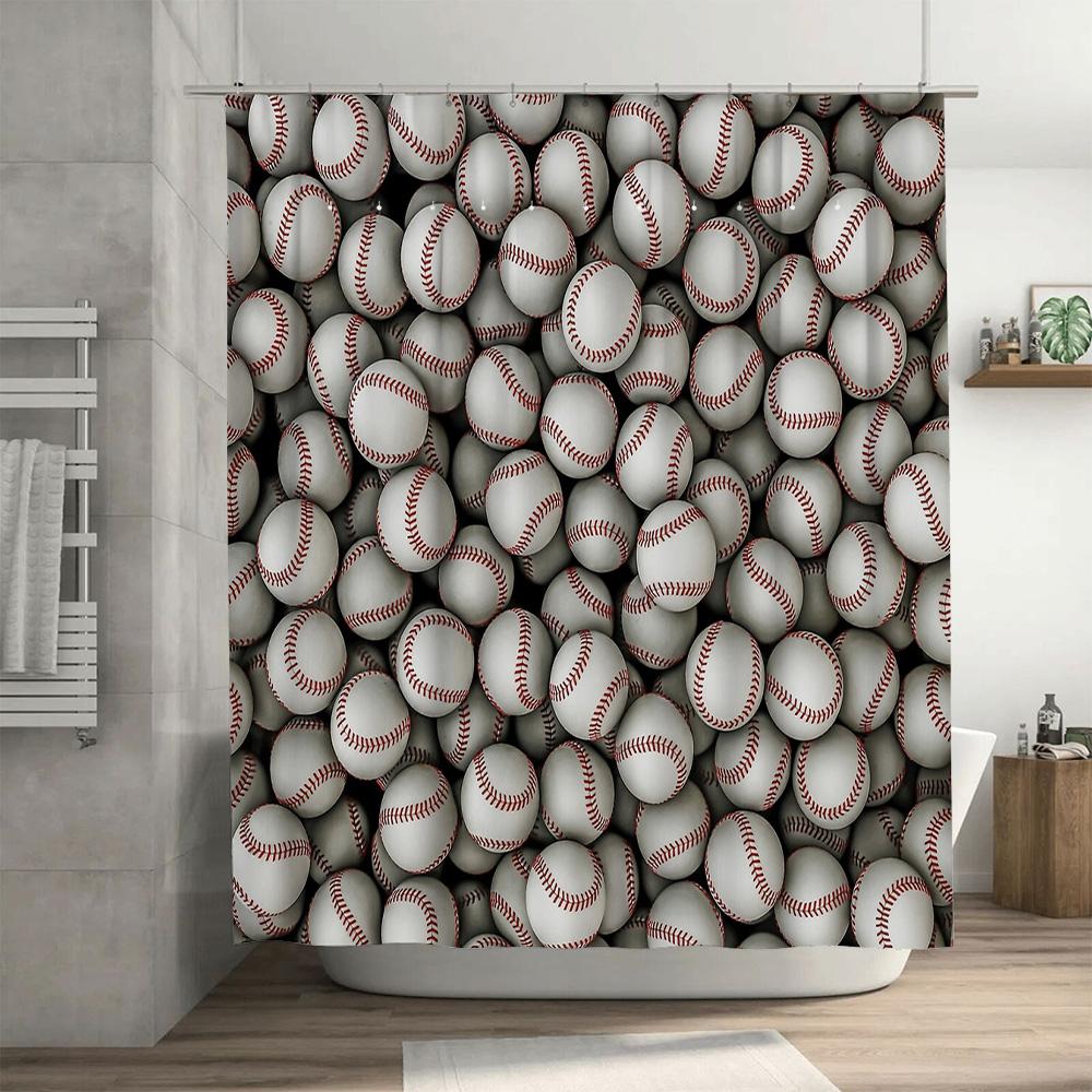 Baseball Shower Curtain Set Waterproof Sports Theme Bathroom Decor Vintage Baseball Lover Gift Home Decor Modern Style