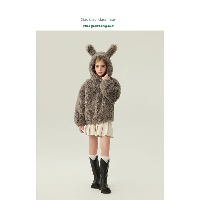 Children's Fur Coat Autumn and Winter New Style Girls' Fleece Cardigan Little Girl's Furry Coat with Cute Bunny Ears