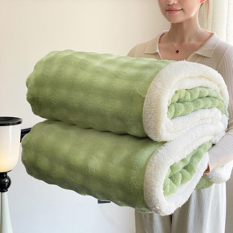 Double Layer Thick Fleece Blanket Queen Warm Imitation Lambswool Throw Blankets for Bed Sofa Autumn Winter Soft Plush Blanket