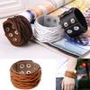 Women Men Punk Style Cool Leather Bangle Knitting Wide Cuff Handmade Bracelet