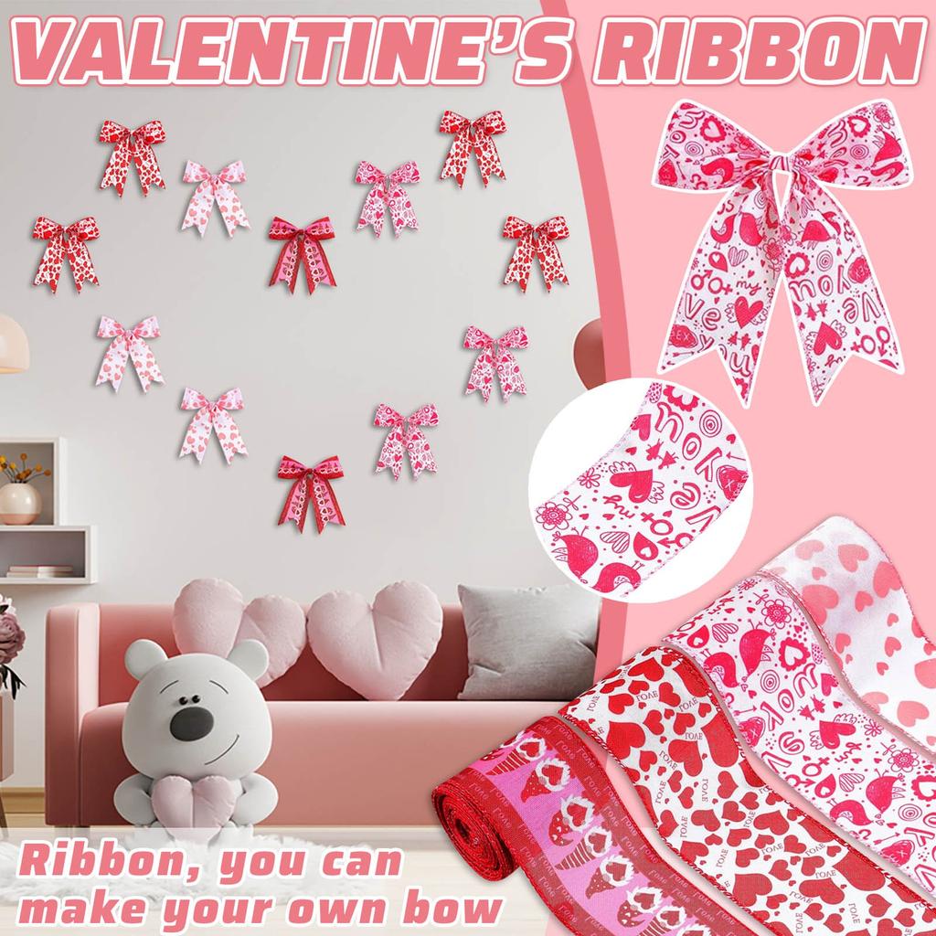 Valentine's Day Ribbon Pattern Heart Shaped Wired Ribbon Decoration Wired Edge Ribbon DIY Crafts Packaging Wedding