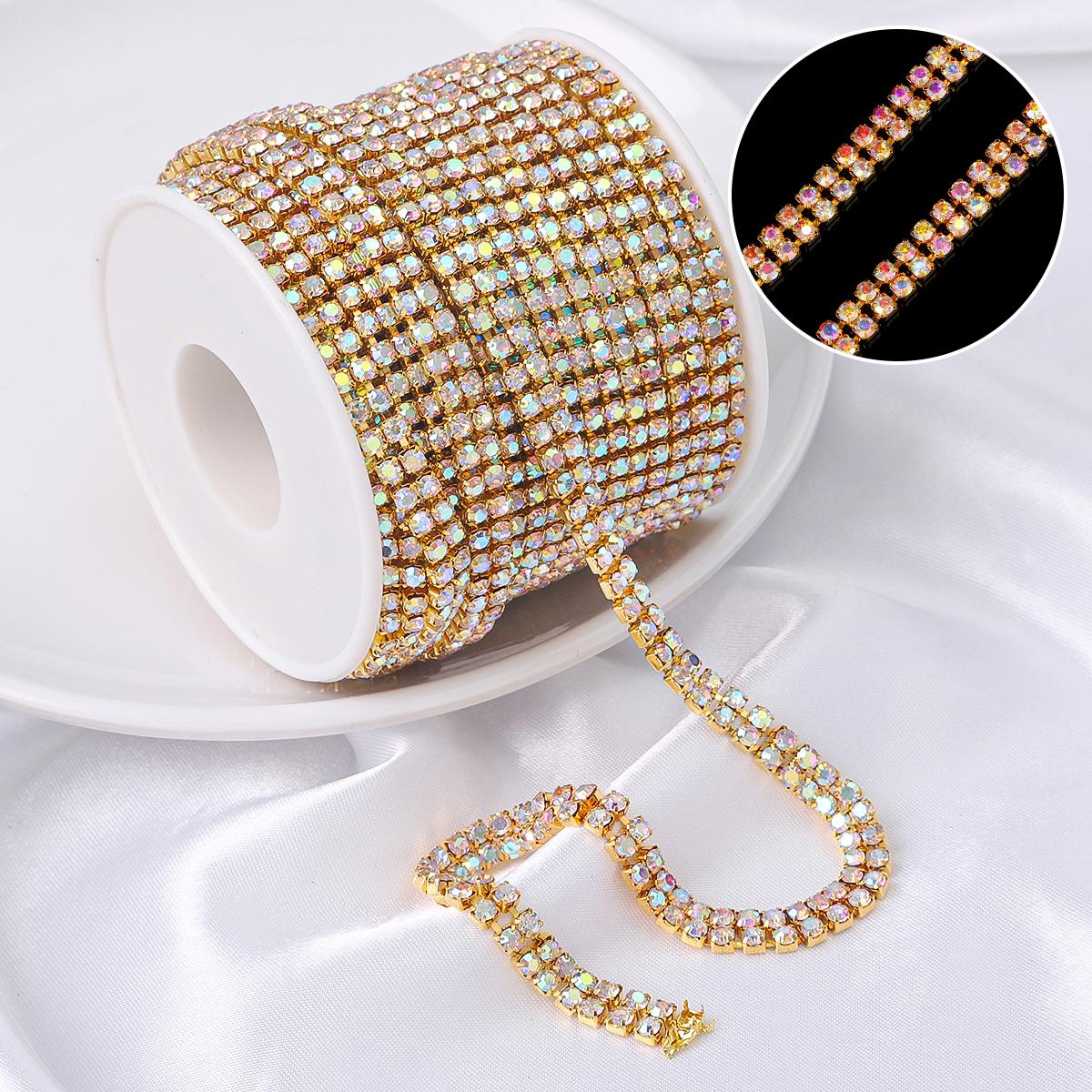 

0,91 метра плотность плоская задняя часть стразы цепочка медная пришивная отделка стразами DIY аксессуары 6mm золотой/разноцветный