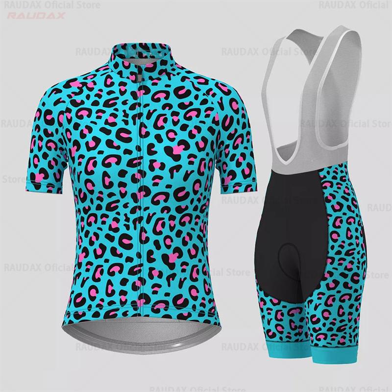 2026 Women Clothing Sets Leopard Print Cycling Jersey Summer Cycling Shorts Woman Clothes Mountain Bike Bicycle Set Sportwear