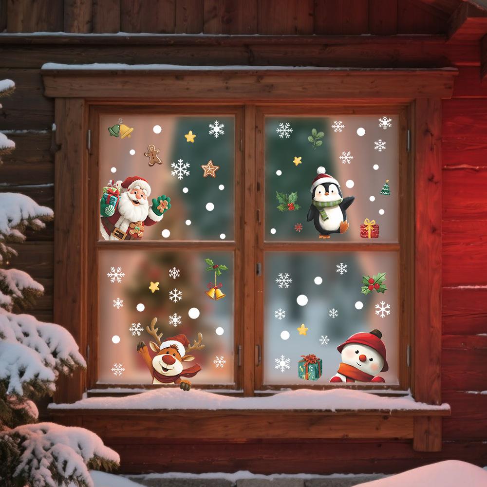 Creative Santa Claus Snowman Animal and Gift Atmosphere Decorative Glass Door and Window Stickers