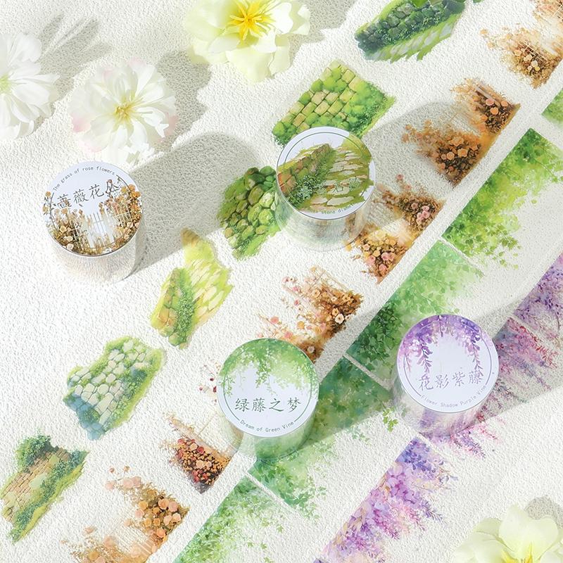 2m/Roll Greenfield Flower Wall PET Landscaping Tape DIY Handbook Decorative Scrapbooking Stickers Student Stationery Supplies