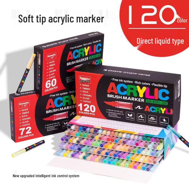 Guangna 8101 Liquid Acrylic Marker Pen Set - 168 Colors, 72 Soft Tips for Student Art, DIY, Hand Painting, and Graffiti.