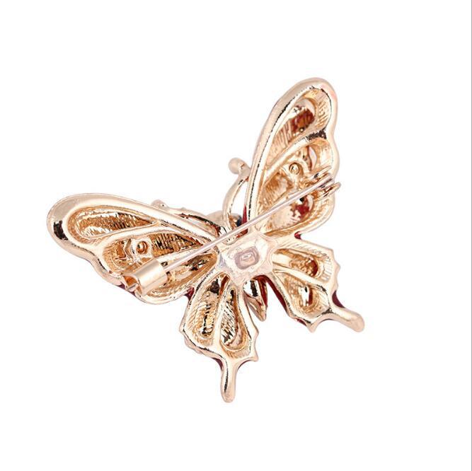 High-Grade Gold-Plated Red-Blue Drip Oil 3D Butterfly Lapel Pin Accessory.