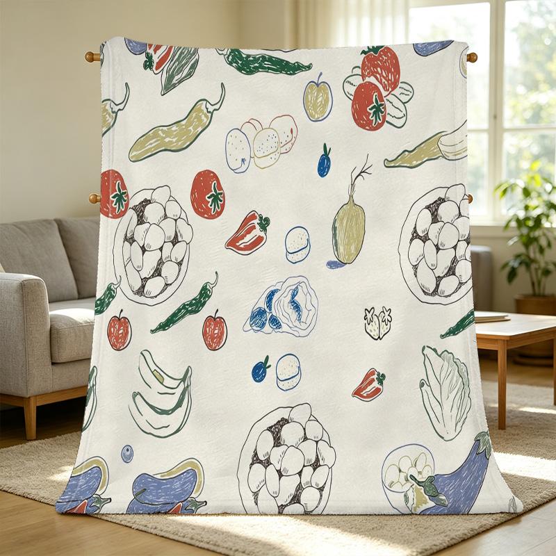 Soft Fleece Blanket,Vegetable-Themed, Breathable Warm Plush Throw, All-Season Use for Home, Office, Christmas & Halloween Decor